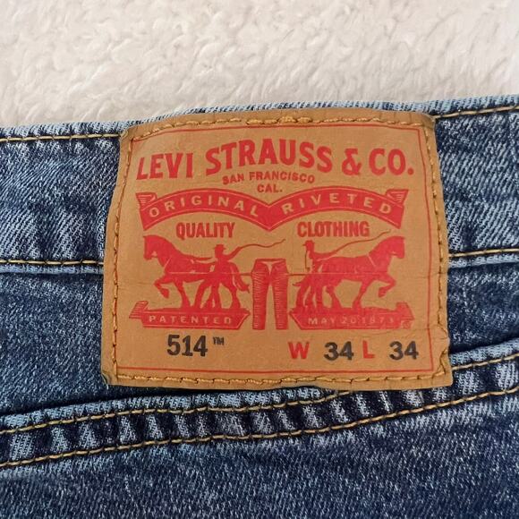 Levi Strauss 514 Mens 34x34 Jeans Blue Denim Straight Regular Fit Casual - Picture 3 of 9